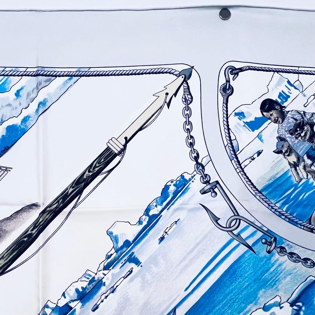 美品✨　エルメス　グリーンランド シルクスカーフ　カレ90 水色