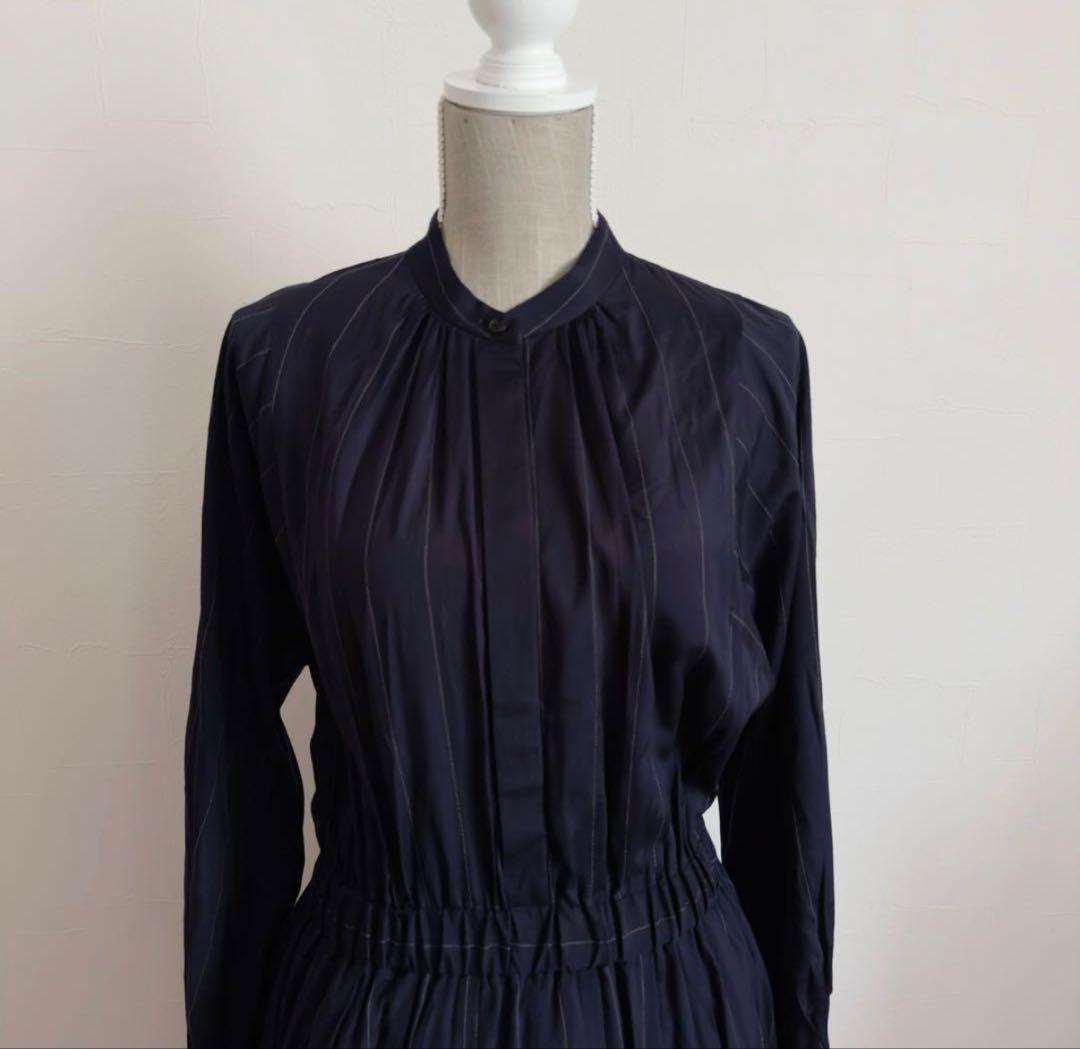 EBURE ストライプ　ワンピース　ネイビー　38