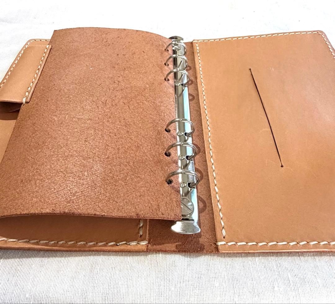 【ヌメ革】バイブルサイズシステム手帳　太めのベルト　ライトキャメル　ハンドメイド