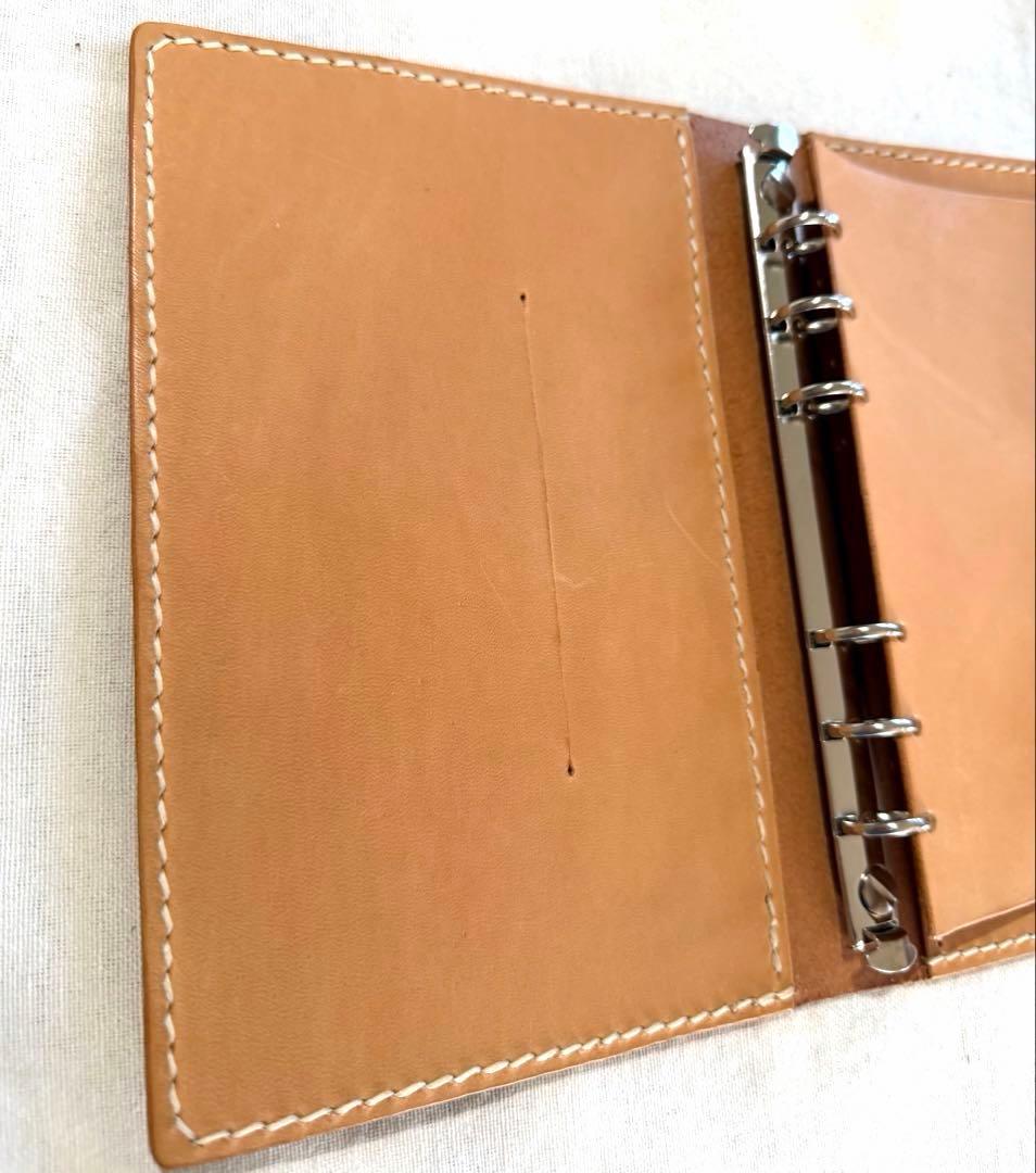 【ヌメ革】バイブルサイズシステム手帳　太めのベルト　ライトキャメル　ハンドメイド