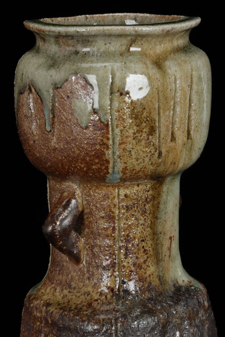 【三浦竹軒】 倣古伊賀窯 耳付花瓶 花入 花器 共箱付 在銘 古美術品 骨董品