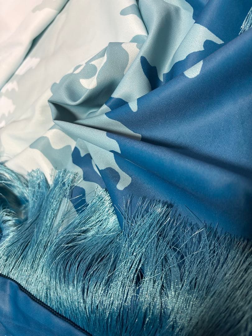 【新品】カフタン・ガラベーヤ★フリンジ装飾 青×水色×白