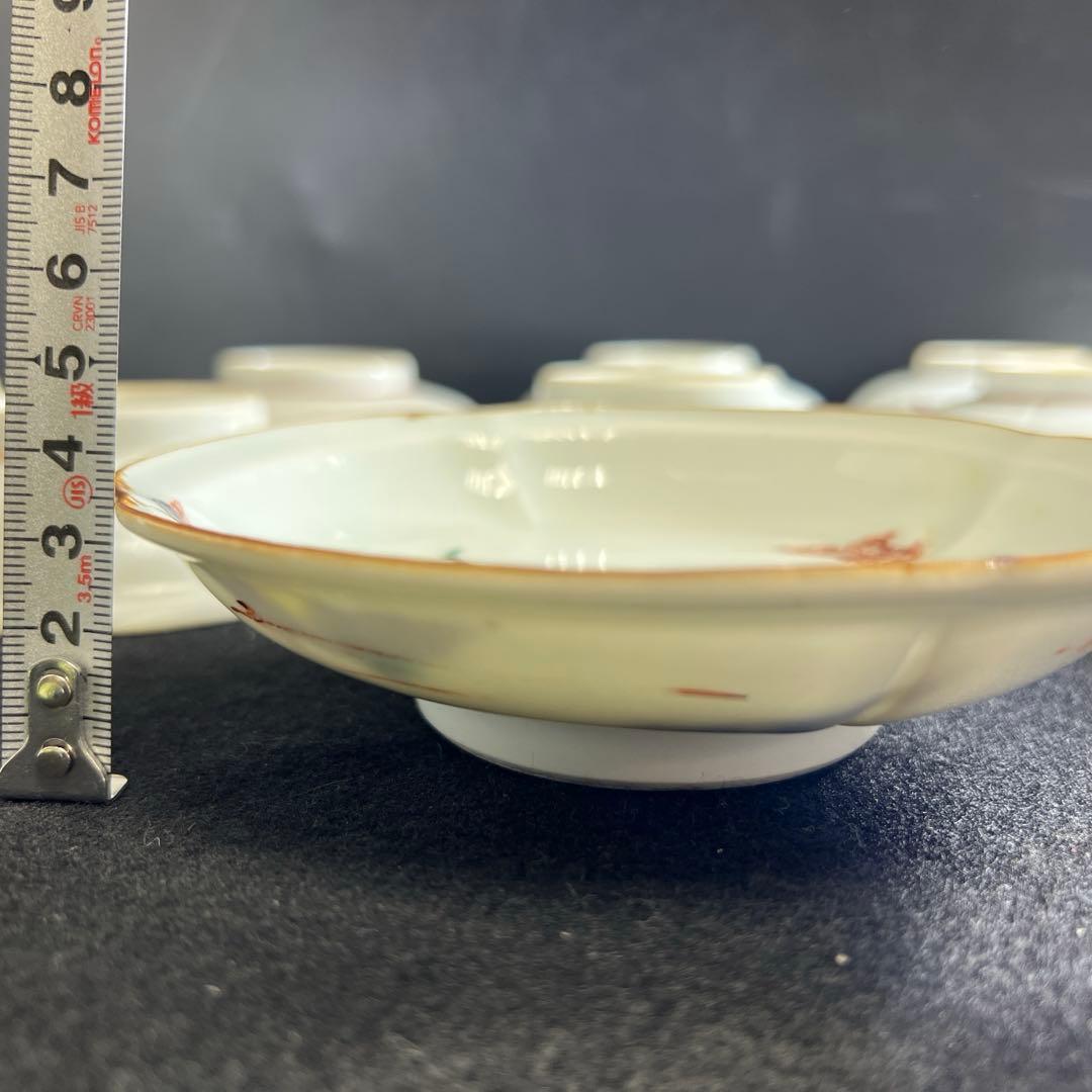 江戸後期　九谷焼　五彩花蝶図中皿9枚 幅約14㎝　東Y8-0218☆2F