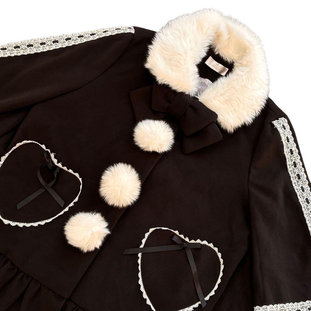 夢展望 量産型 ファー襟 ポンチョ風 Aライン ハートポケット コート L 冬