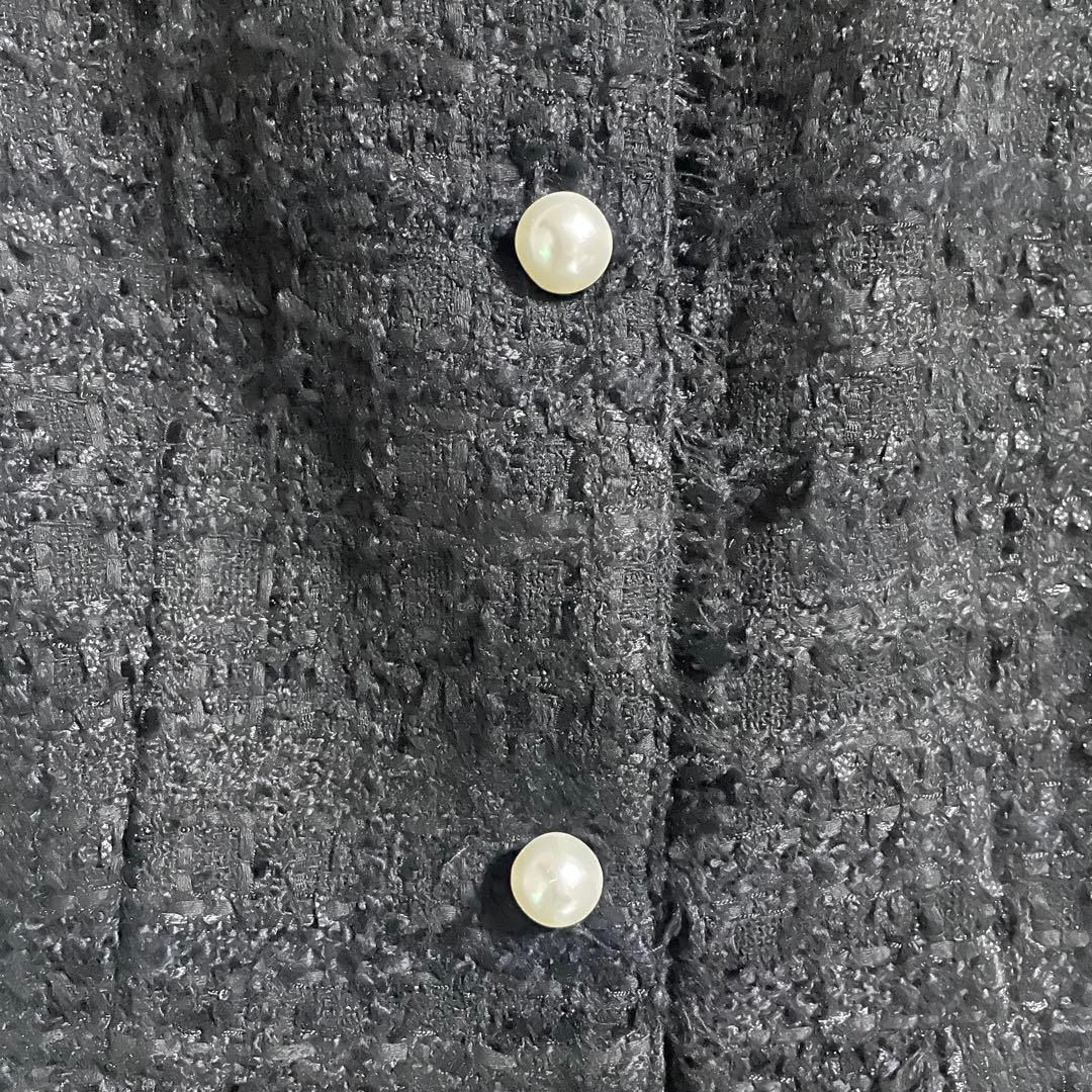 着用1回のみ　ペプラム パール ボタン ツイード ジレ　ベスト　ブラック　黒