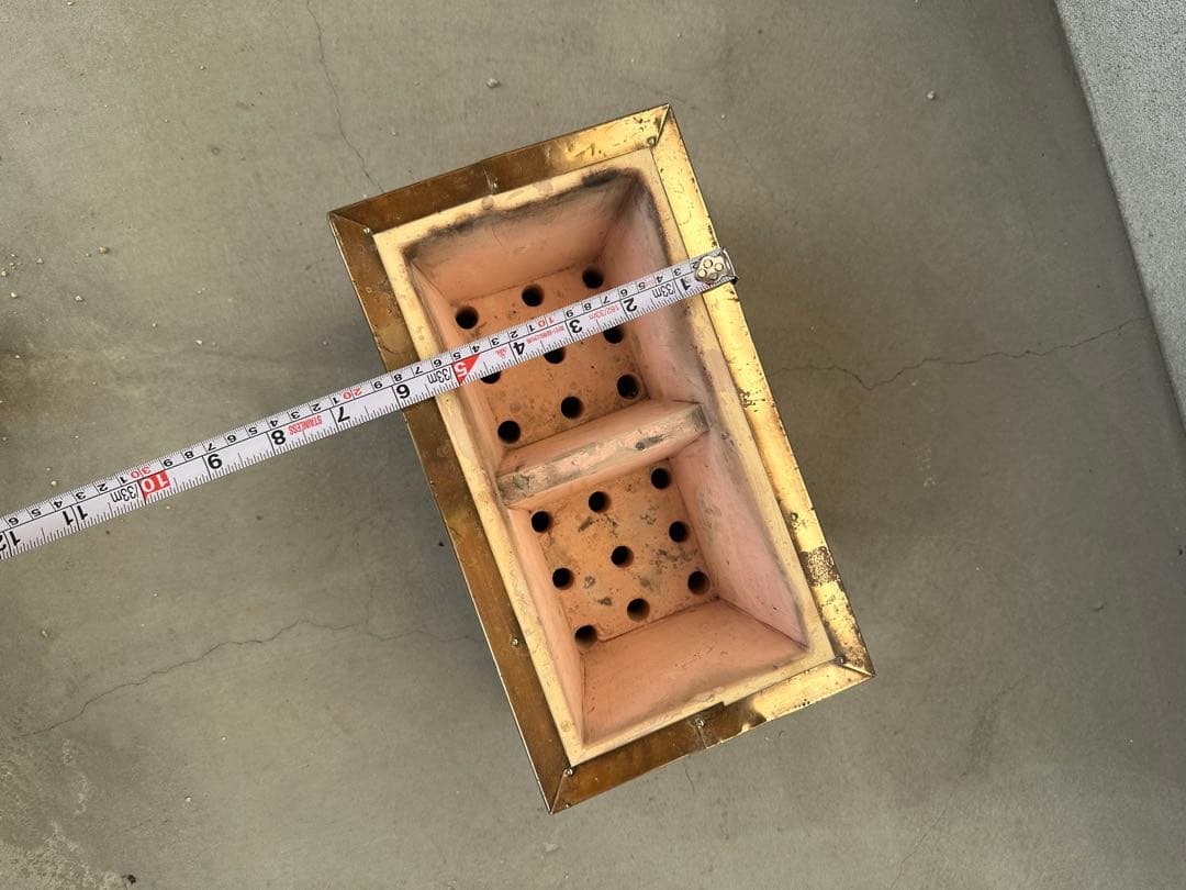 奥能登 天然珪藻土切出し七輪 真鍮巻長角型大判 左右独立タイプ 備品付 炭火調理