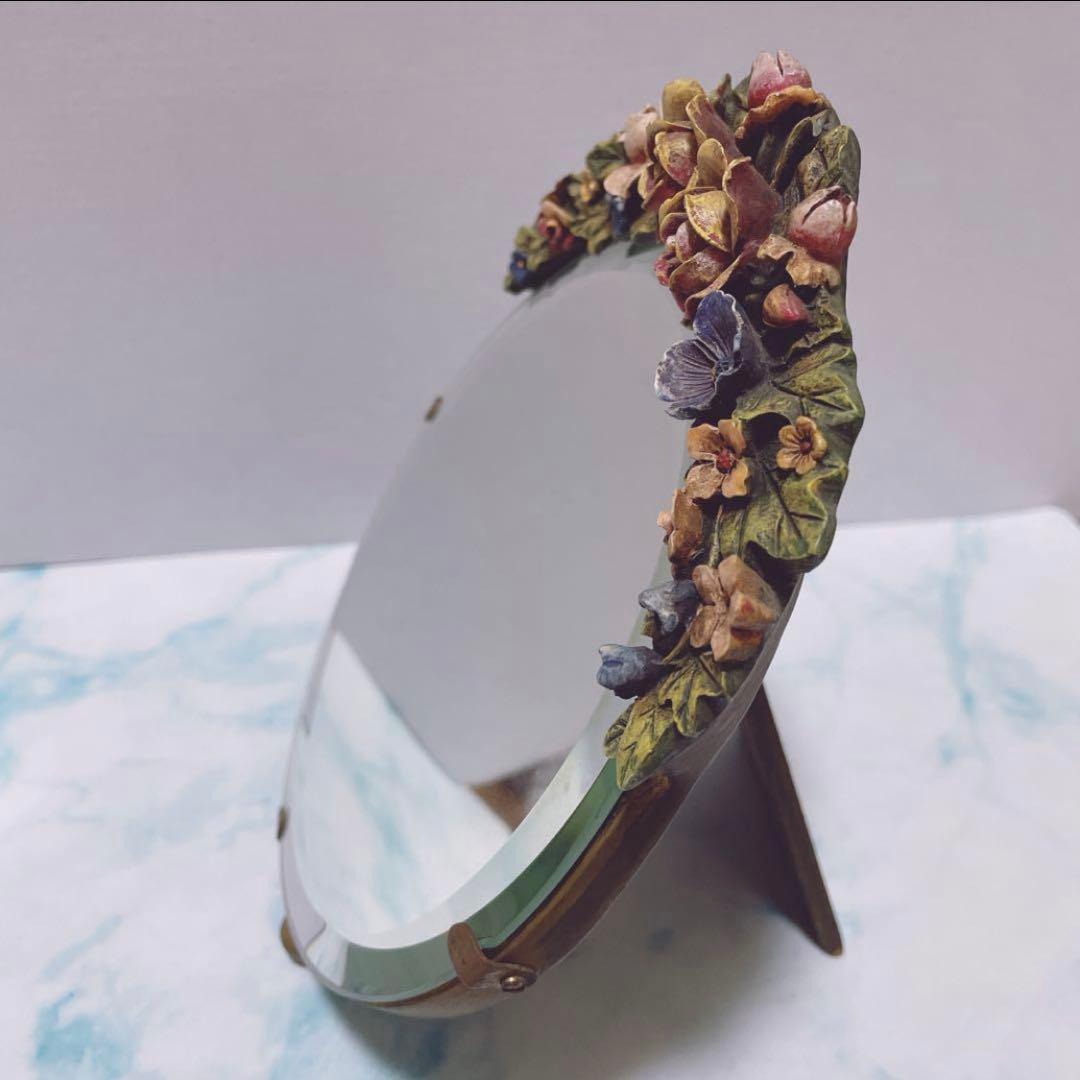 バーボラミラー お花 イギリス アンティーク レア品