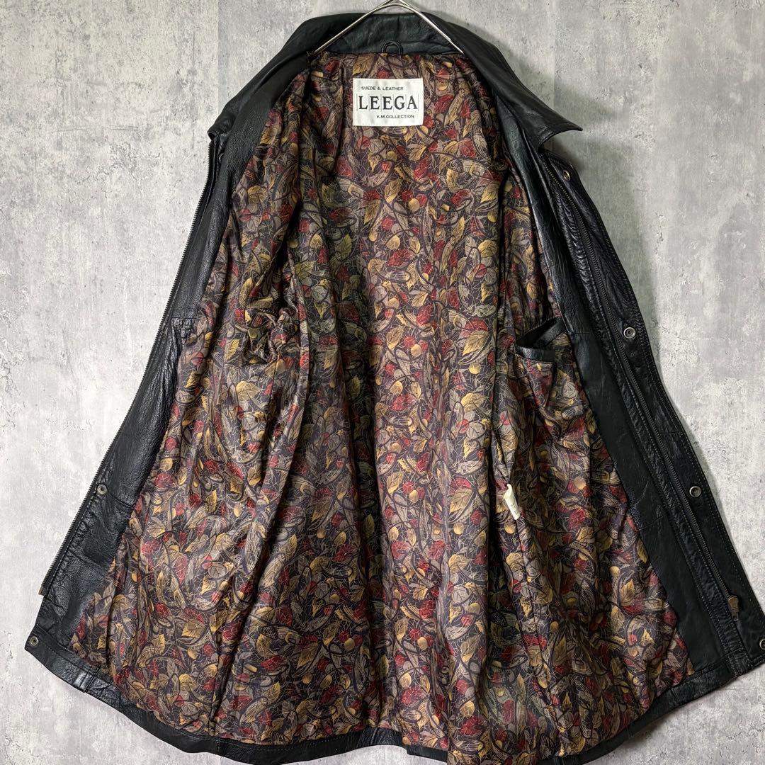 羊革 レザー カーコート 裏地総柄 黒 ヴィンテージ