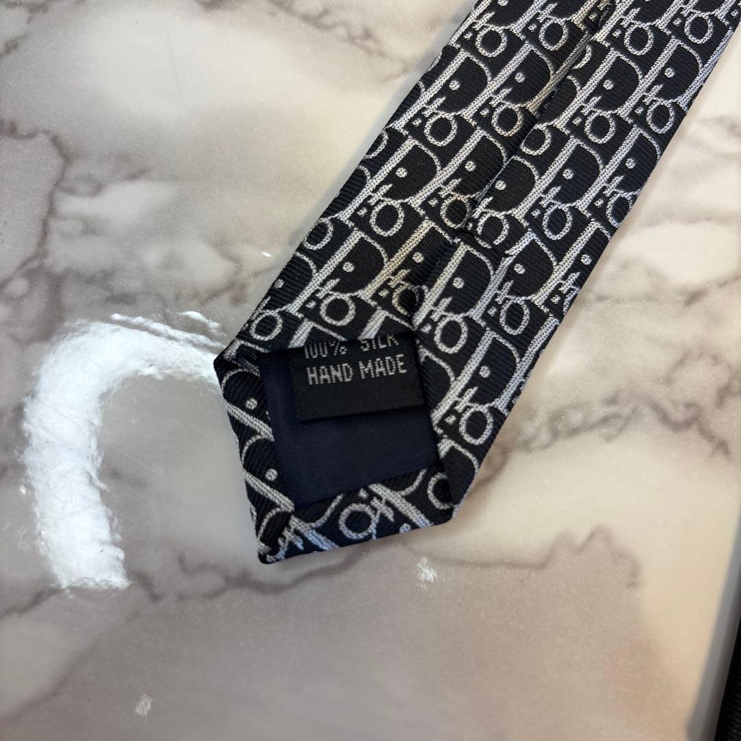 【極極美品✨】DIOR ネクタイ　ブラック　黒色　オブリーク柄　　シルバー　銀色