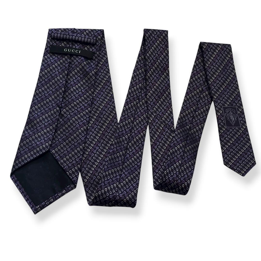 美品✨GUCCI ネクタイ　グッチ　ジャガード　パープル　ホースビット　【A】