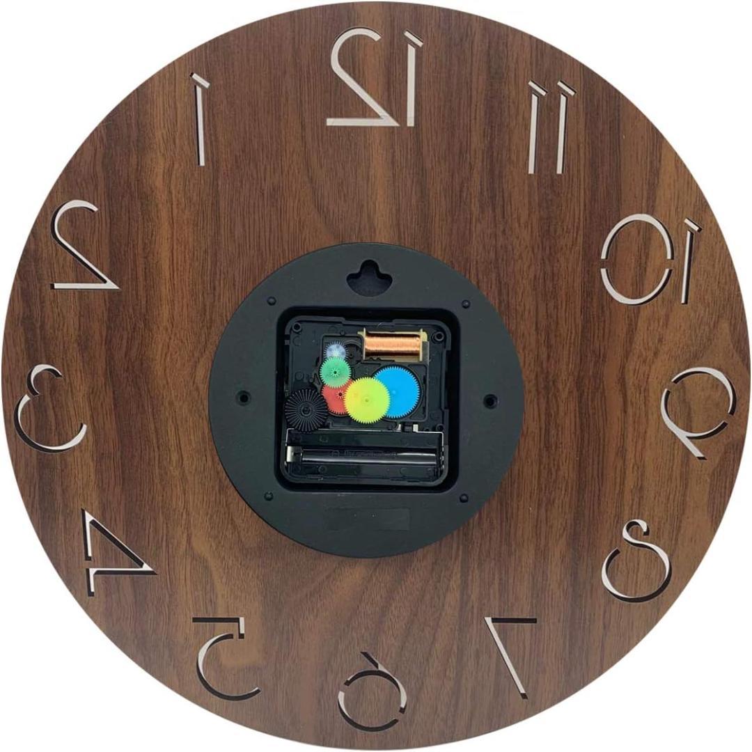 壁掛け時計 木製 サイレント連続秒針 透かし彫り アナログ 掛け時計