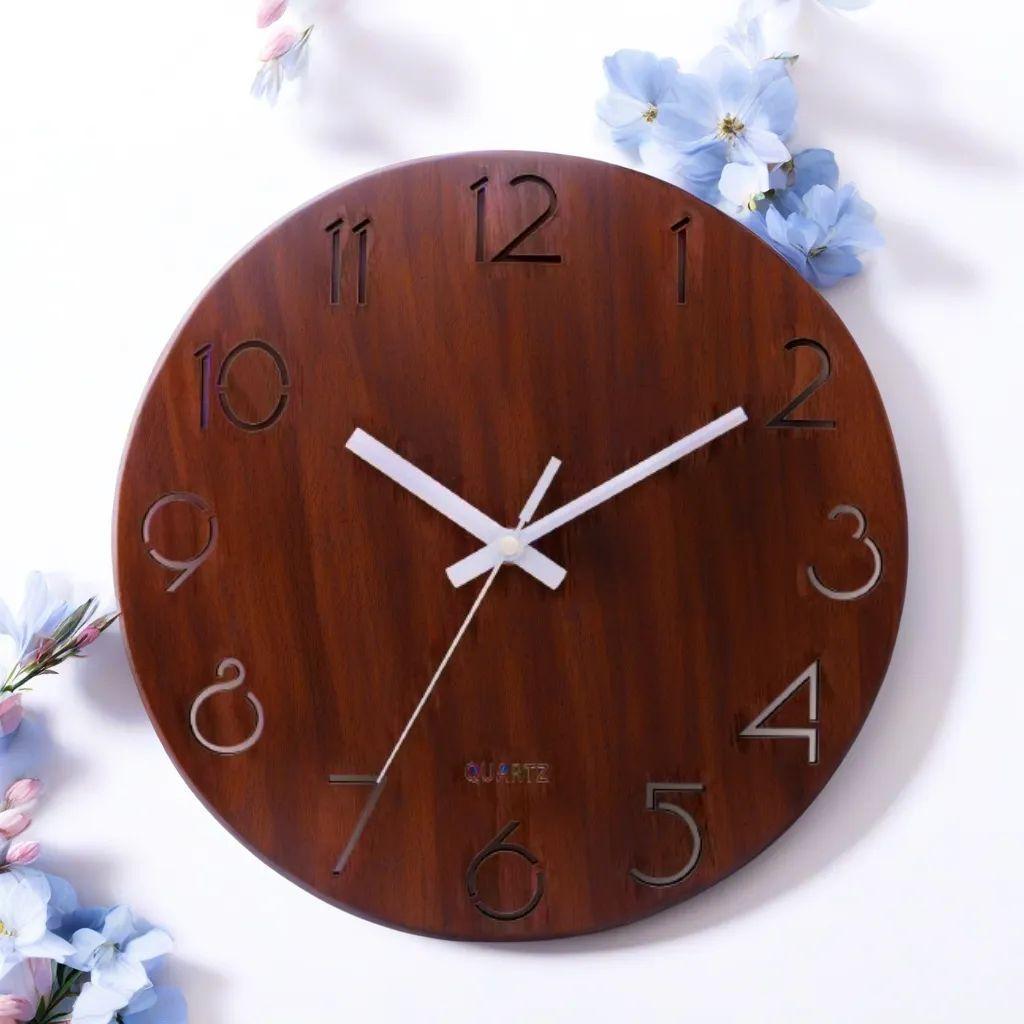 壁掛け時計 木製 サイレント連続秒針 透かし彫り アナログ 掛け時計