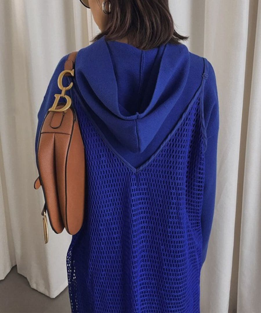 ワンピース Ameri/MESH LAYERED HOODED KNIT DRESS