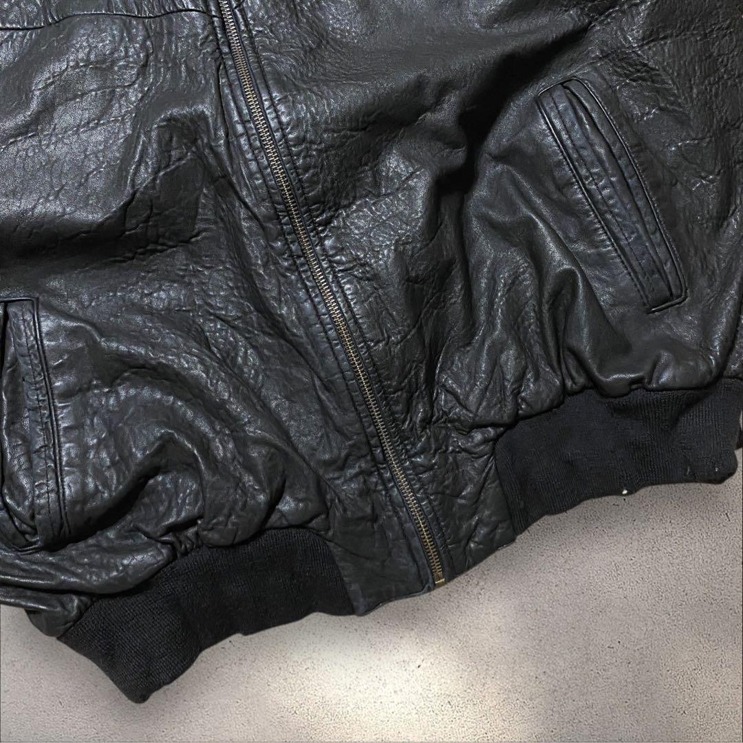 イタリア製80s90sレザーA2フライトジャケットG1短丈ヴィンテージブラック
