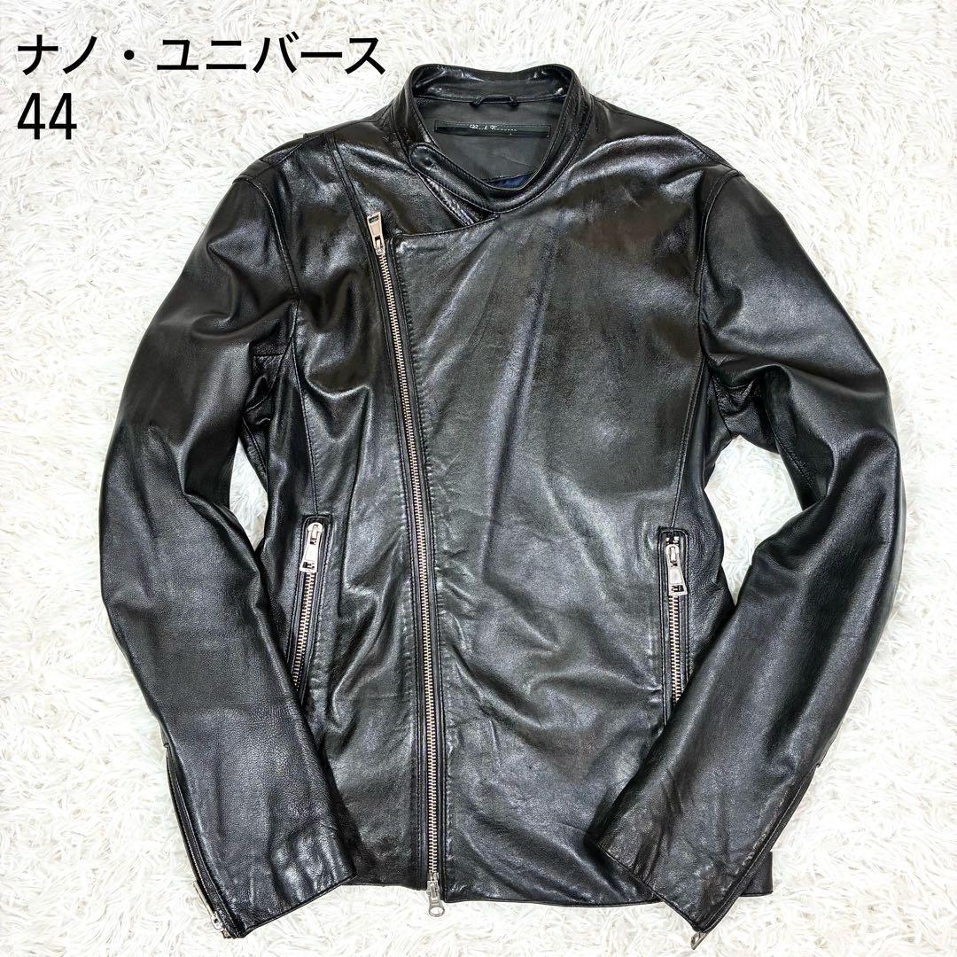 【良品】 ナノユニバース シングルライダース ジャケット ブラック レザー 44