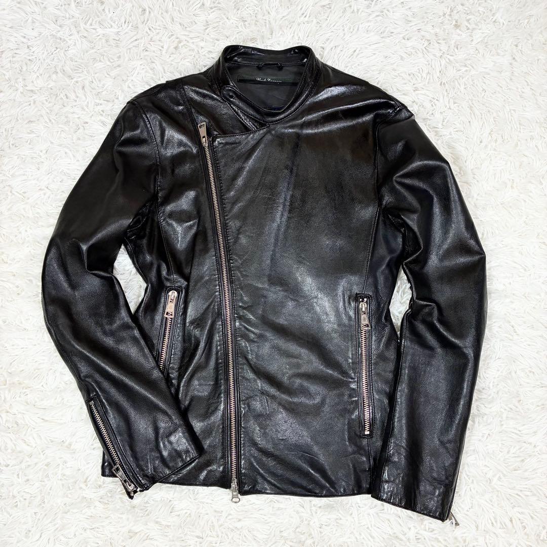 【良品】 ナノユニバース シングルライダース ジャケット ブラック レザー 44
