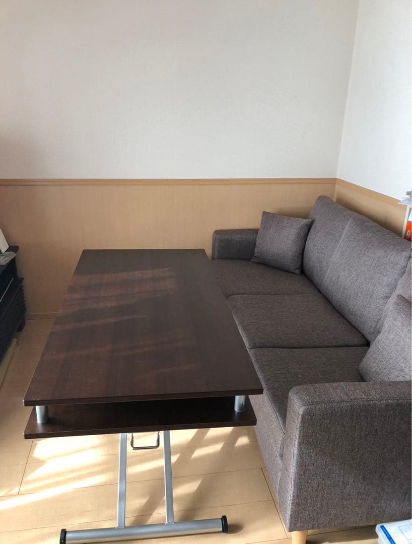 【送料込み】ディノス　棚付き昇降式テーブル 幅120cm