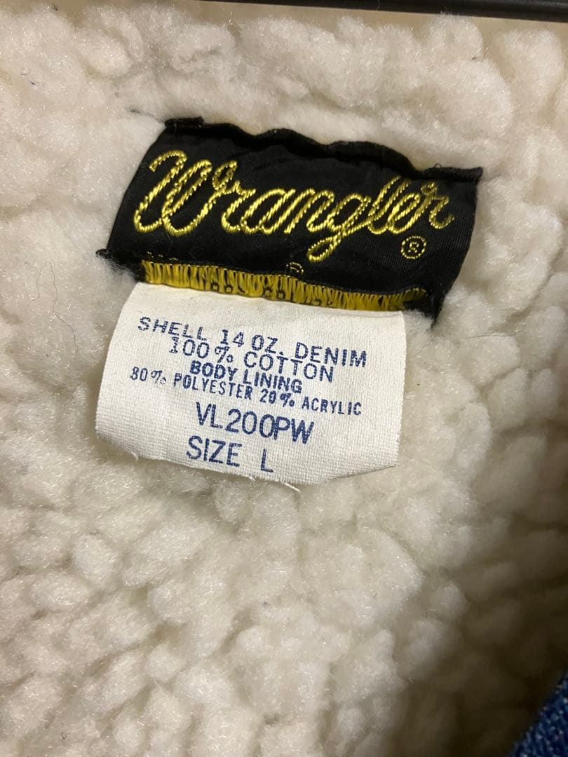 値下げ‼️80'wranglerデニムボアベスト L 筆記体黒タグUSA