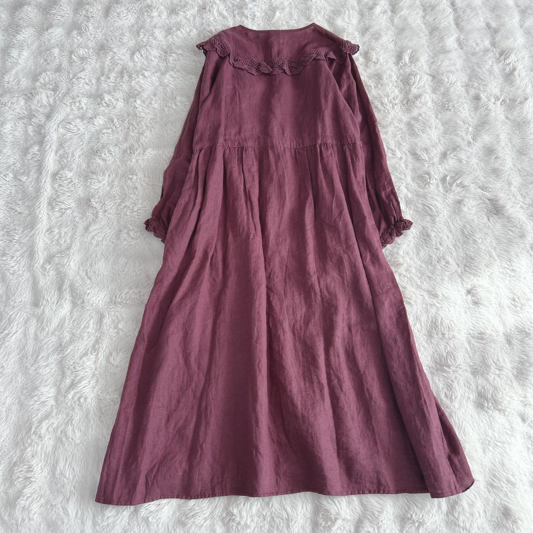 ツハルバイサマンサモスモス★ リネン裾刺繍レースワンピース　ケミカルレース