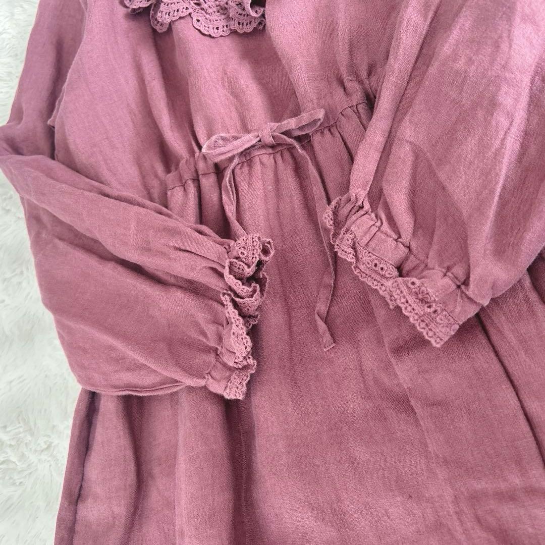 ツハルバイサマンサモスモス★ リネン裾刺繍レースワンピース　ケミカルレース