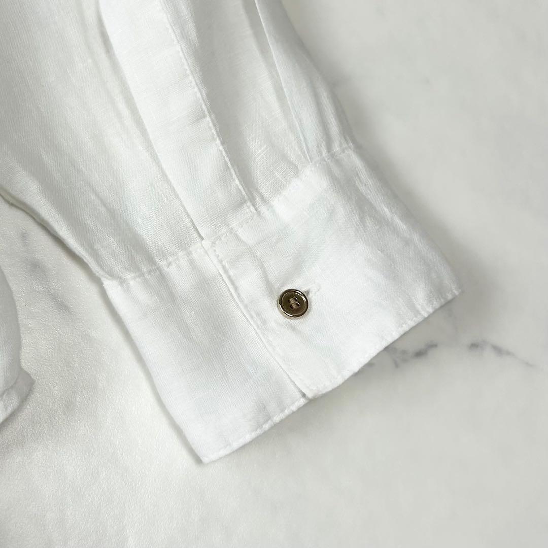 スピックアンドスパン 80リネンカシュクールビッグシャツ ホワイト麻100%