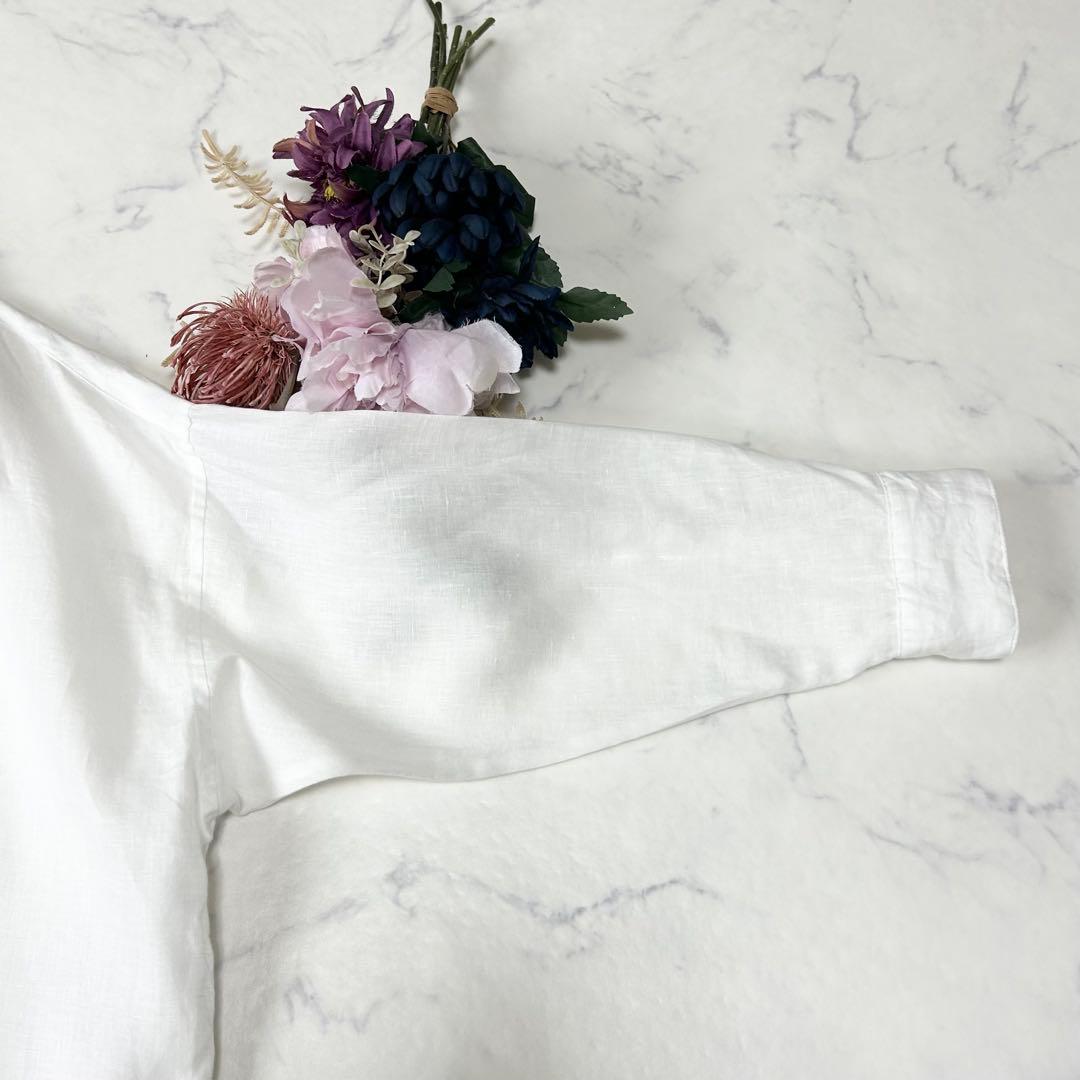 スピックアンドスパン 80リネンカシュクールビッグシャツ ホワイト麻100%