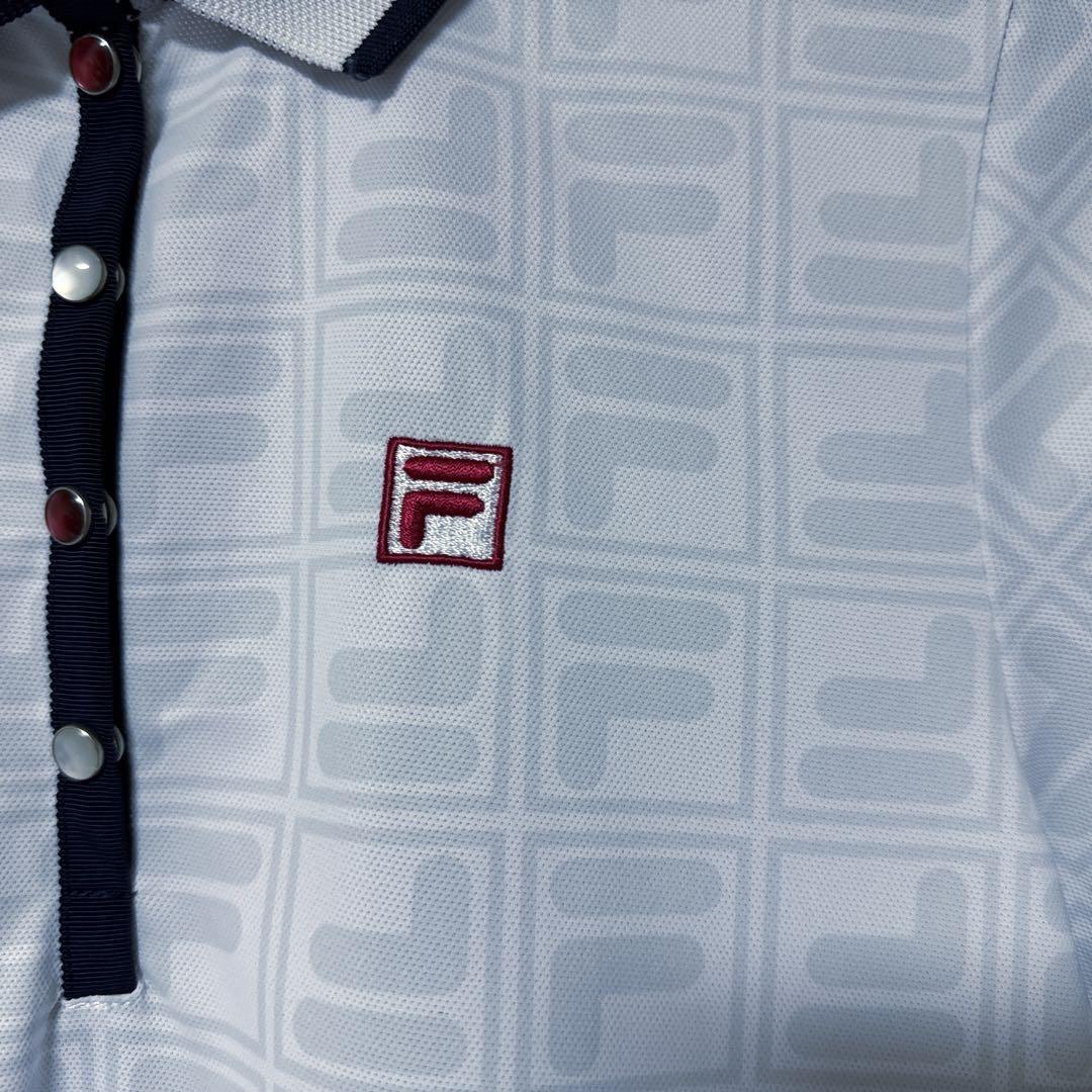 FILA GOLF フィラゴルフ 総柄 ロゴ 半袖 ポロシャツ ホワイト M
