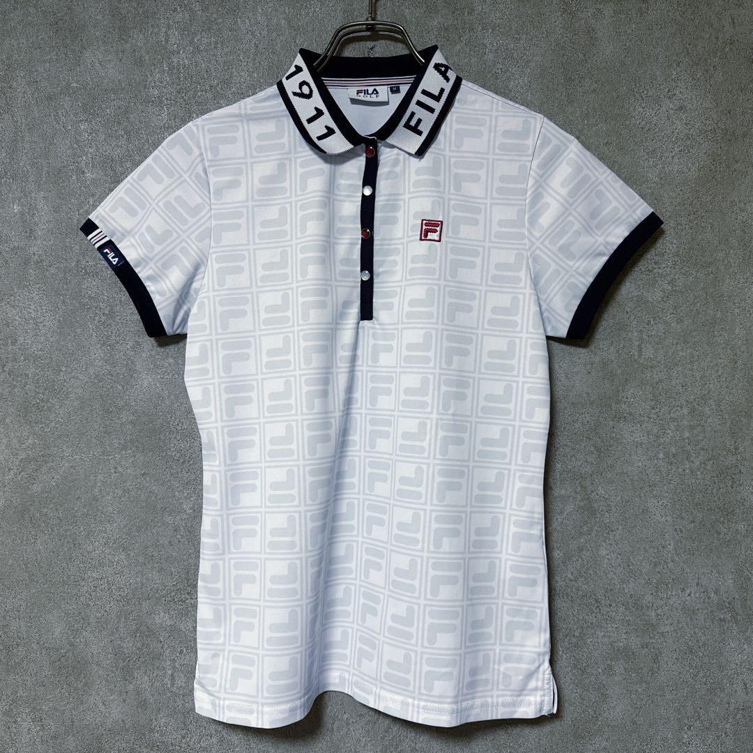 FILA GOLF フィラゴルフ 総柄 ロゴ 半袖 ポロシャツ ホワイト M