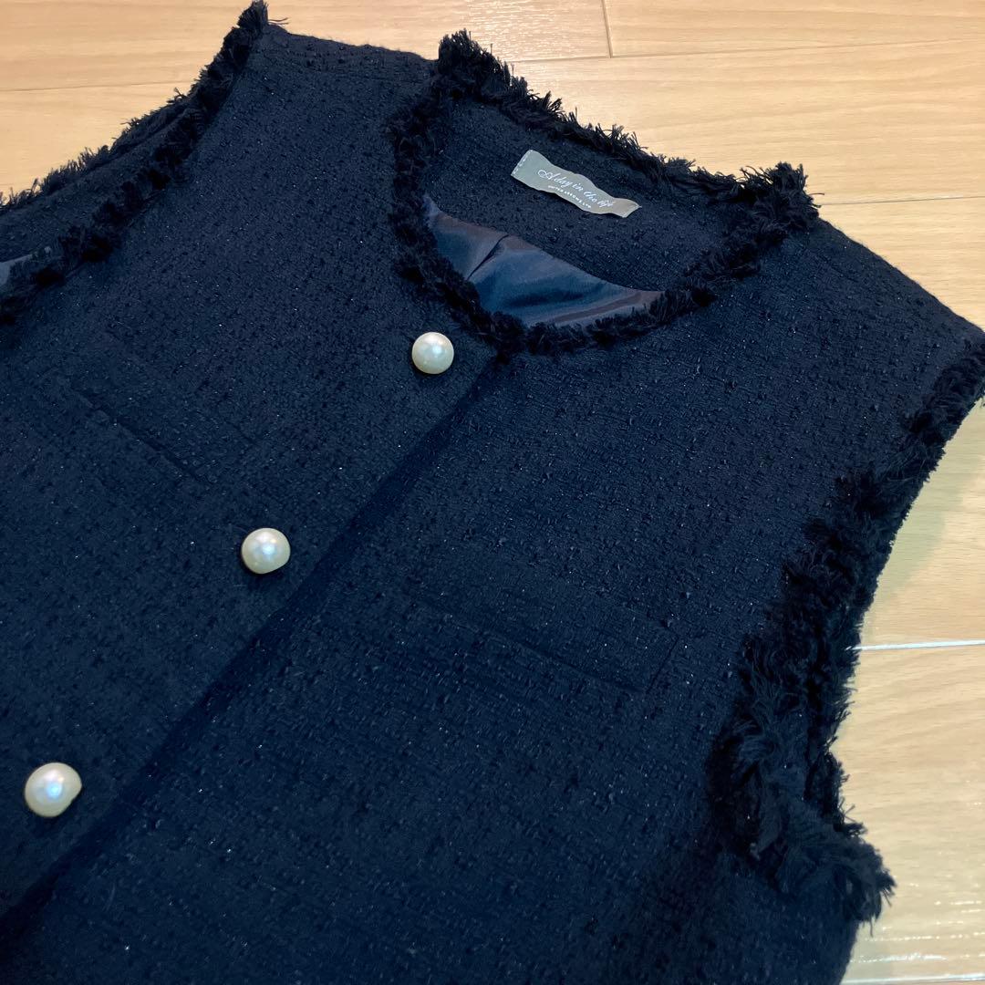 【美品】ユナイテッドアローズ　ネイビー ツイード ベスト パールボタン