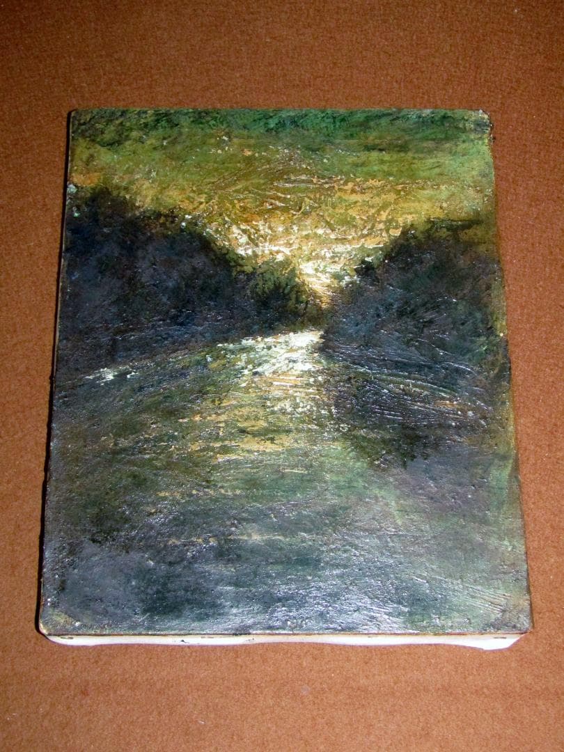 【暁の川　鈴木政夫　１９８４年　肉筆油彩画額装】愛知県　彫刻家