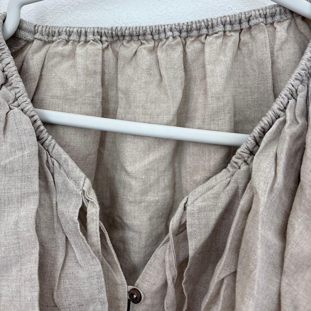 nest Robe upcyclelino ブラックリネンラッフルブラウス