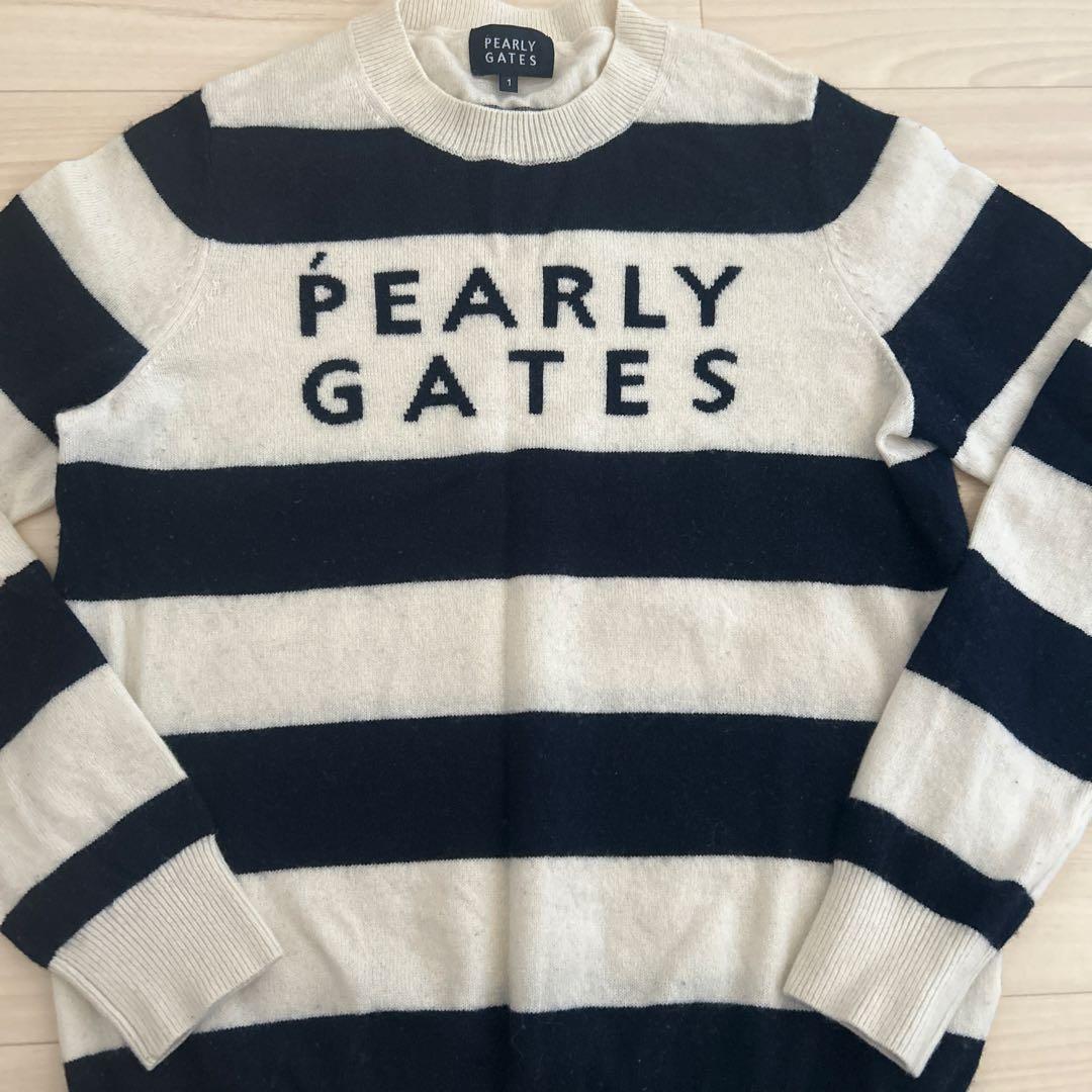 パーリーゲイツ　ロゴ入り　ボーダーカシミヤニット