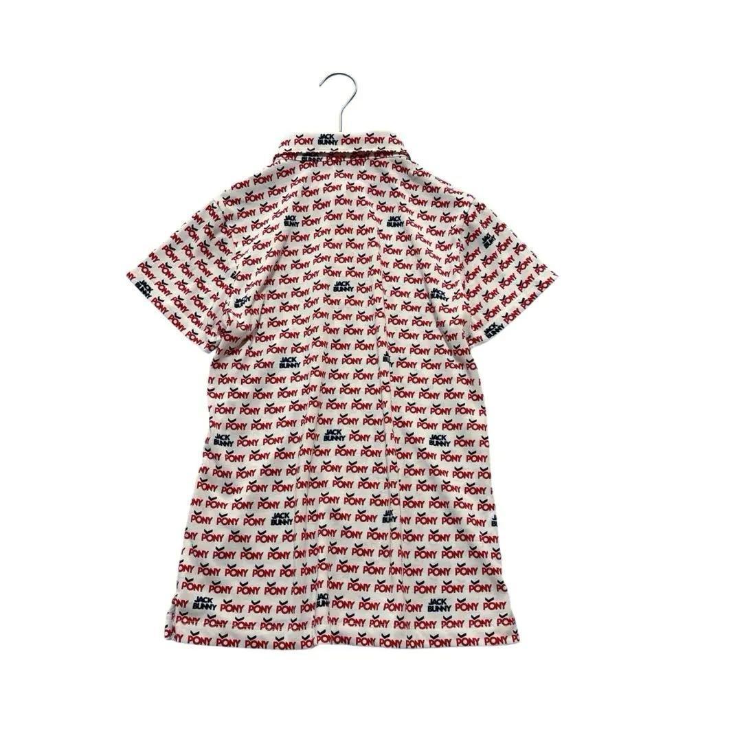 ジャックバニー　0/S 半袖ポロシャツ　ロゴ　総柄　ホワイト　レッド