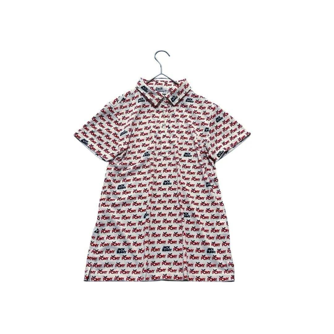 ジャックバニー　0/S 半袖ポロシャツ　ロゴ　総柄　ホワイト　レッド
