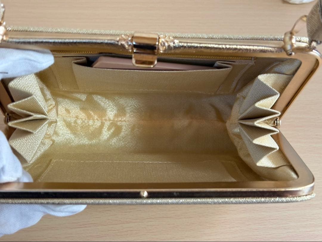 和装バッグ＆草履セット ゴールド系 帯のような布地 冠婚葬祭など