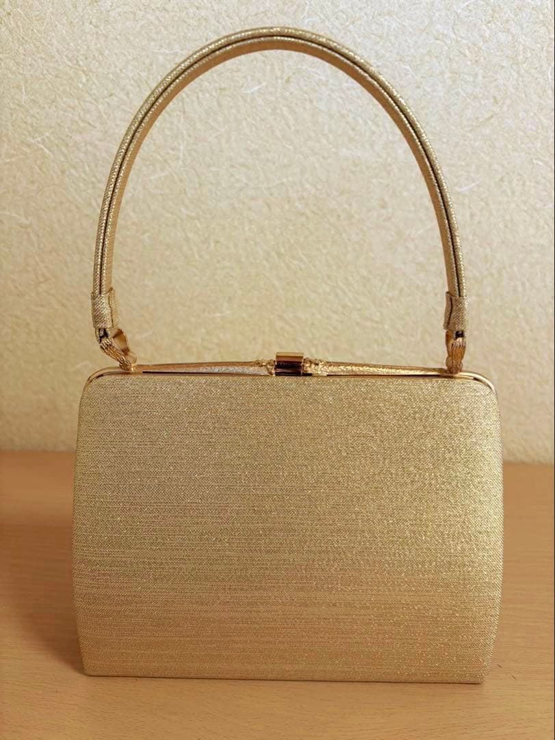 和装バッグ＆草履セット ゴールド系 帯のような布地 冠婚葬祭など