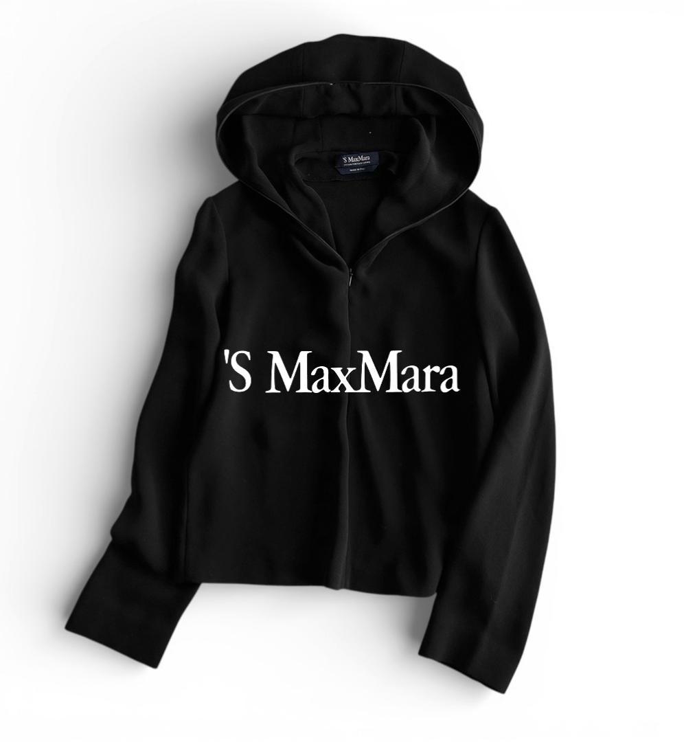 極美品 Ｓマックスマーラ 洗える 肉厚とろみ素材 ハーフジップフーディブラウス黒