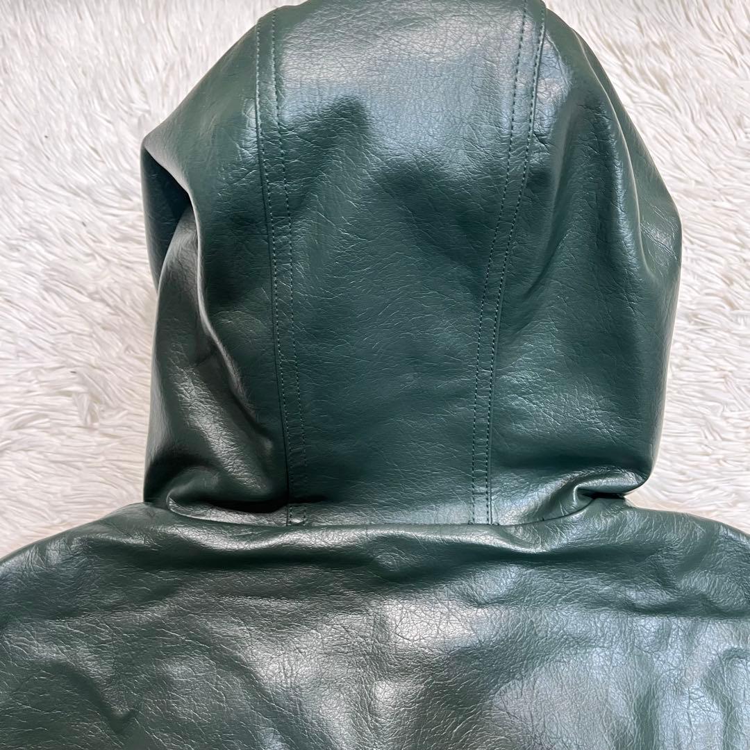希少カラー✨️ZARA ザラ フード付きフェイクレザージャケット　グリーン　XL