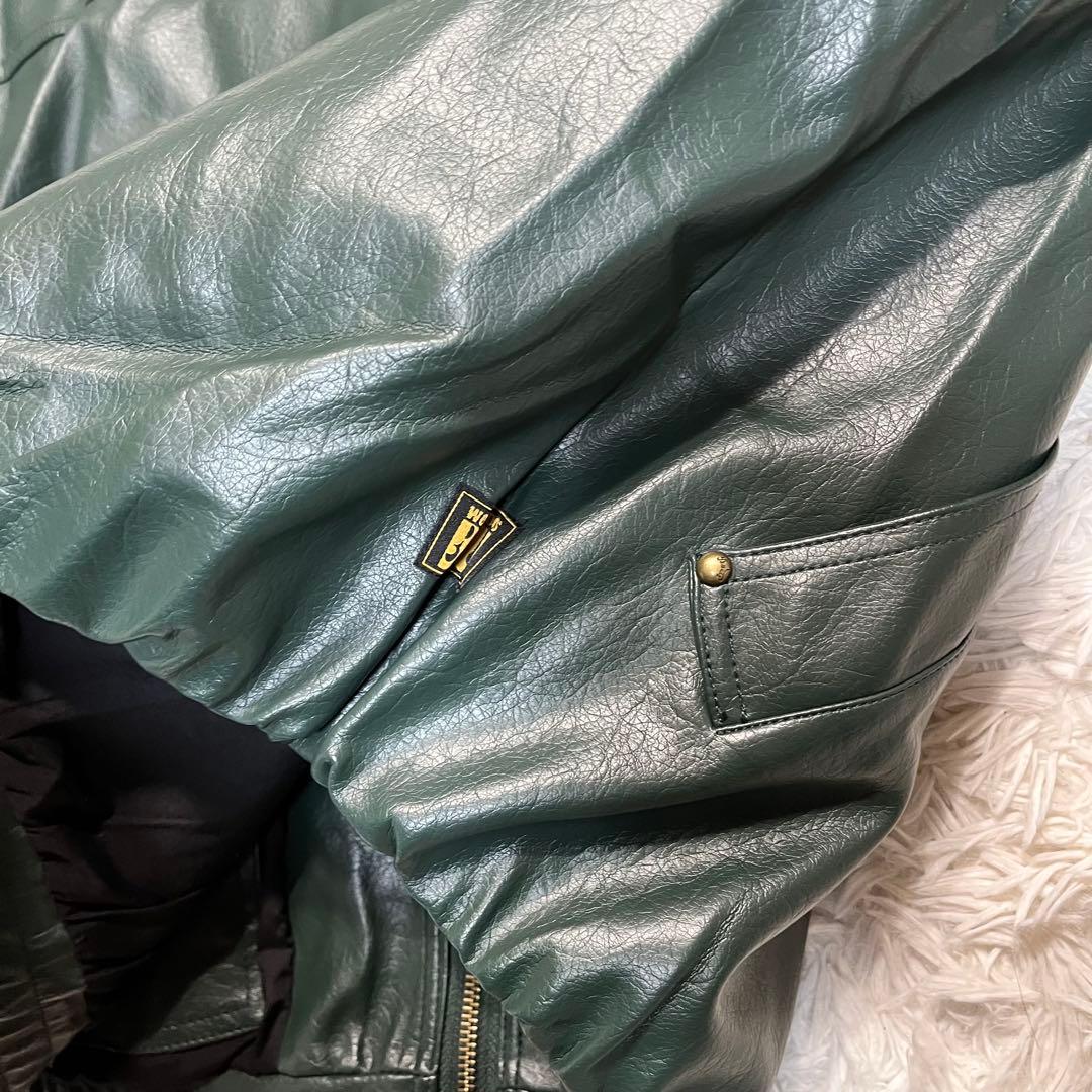 希少カラー✨️ZARA ザラ フード付きフェイクレザージャケット　グリーン　XL