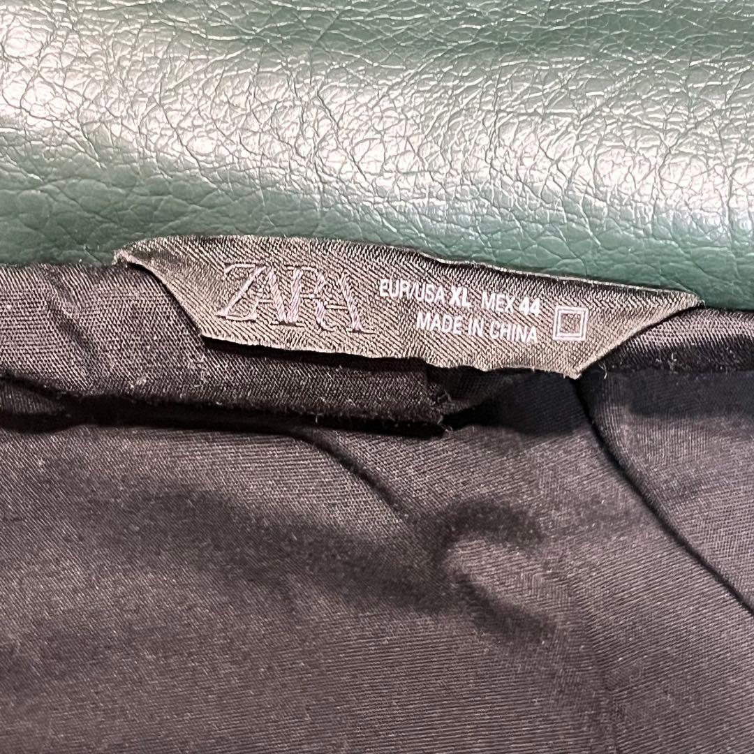 希少カラー✨️ZARA ザラ フード付きフェイクレザージャケット　グリーン　XL