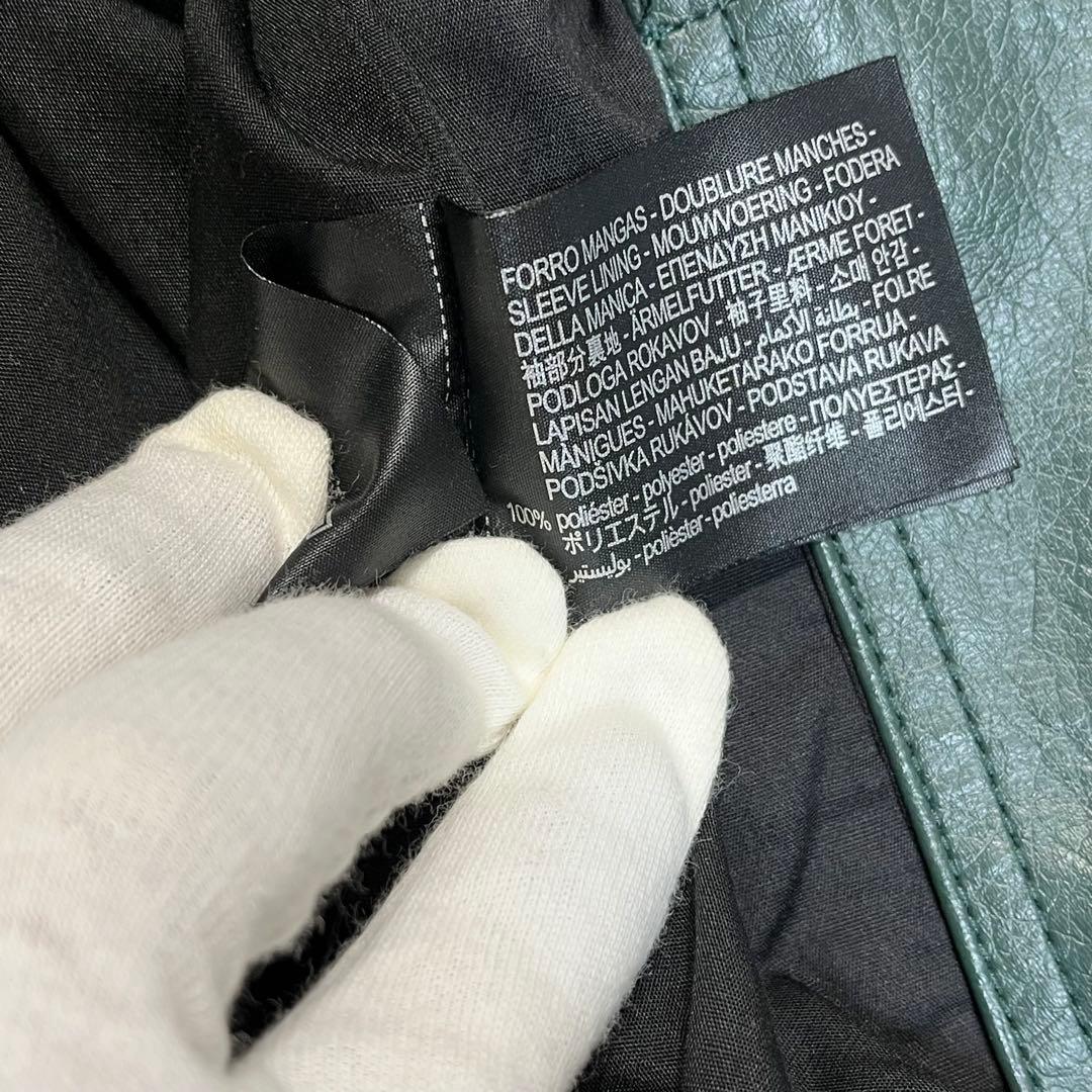 希少カラー✨️ZARA ザラ フード付きフェイクレザージャケット　グリーン　XL