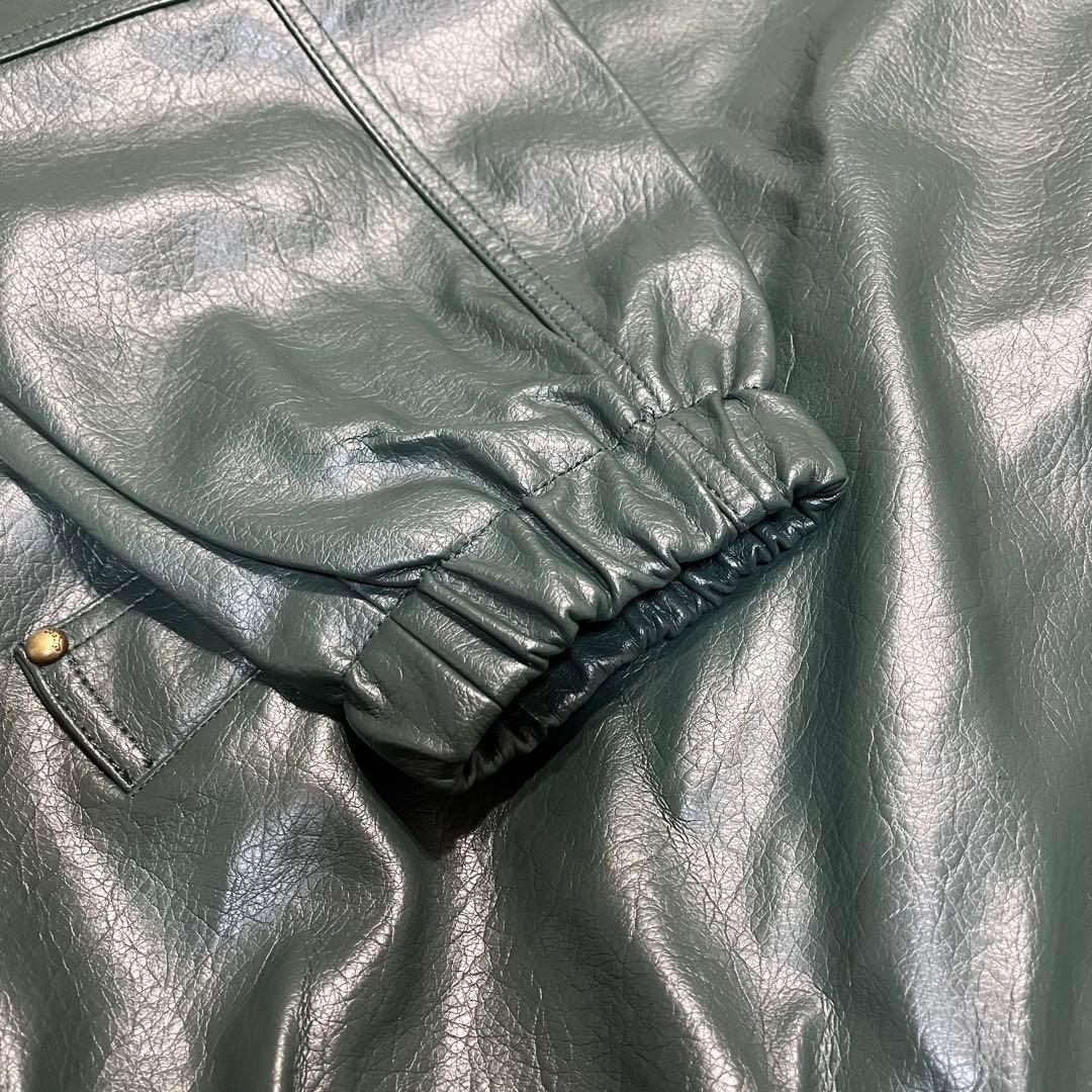 希少カラー✨️ZARA ザラ フード付きフェイクレザージャケット　グリーン　XL