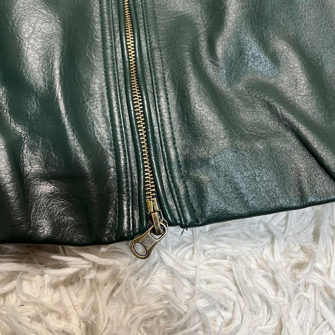 希少カラー✨️ZARA ザラ フード付きフェイクレザージャケット　グリーン　XL