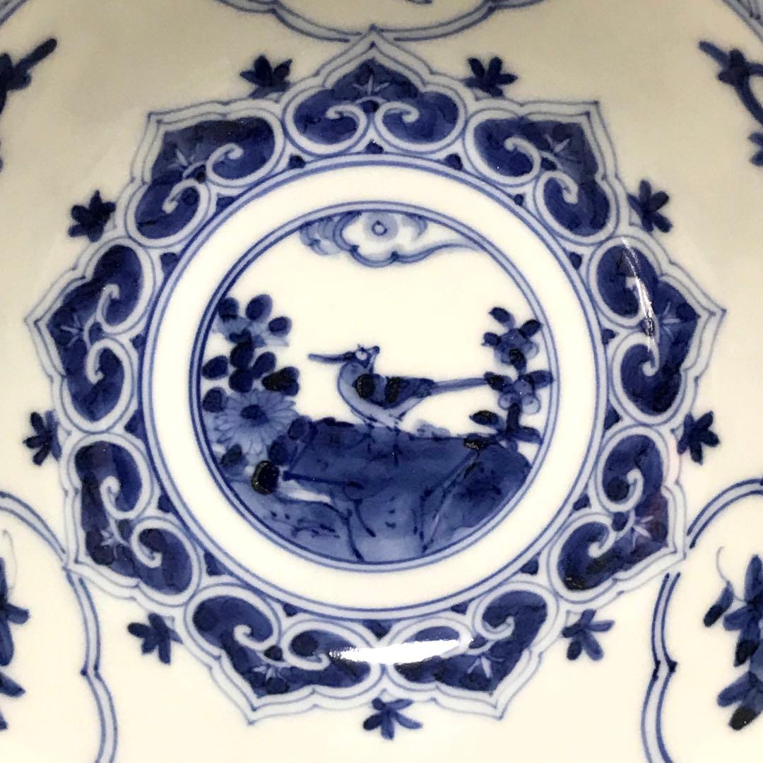 未使用保管品✨九谷焼 宮内庁御用達 長左窯 青華花鳥瑞果文 中鉢 箱入✨山本長左