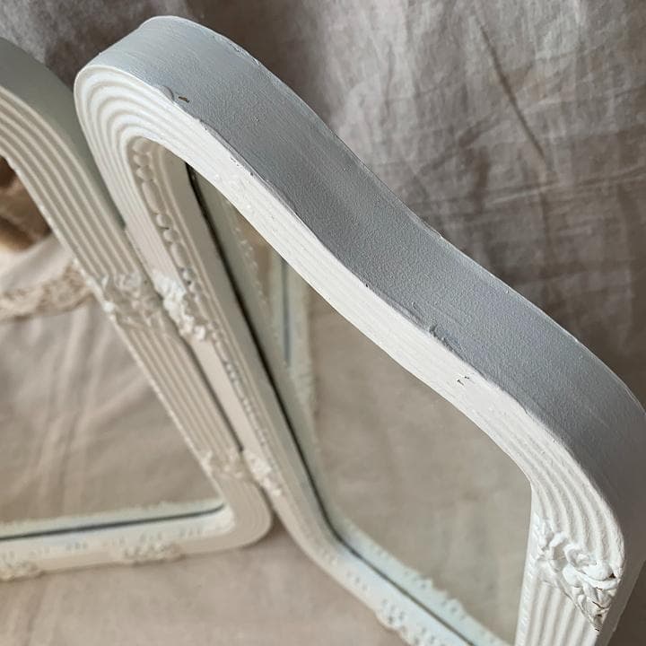 リボン　三面鏡　ドレッサー　卓上　アンティークヴィンテージ 白ホワイト