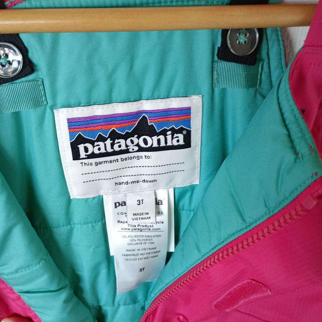 patagonia 子ども用スキーウェア ピンク/グリーン