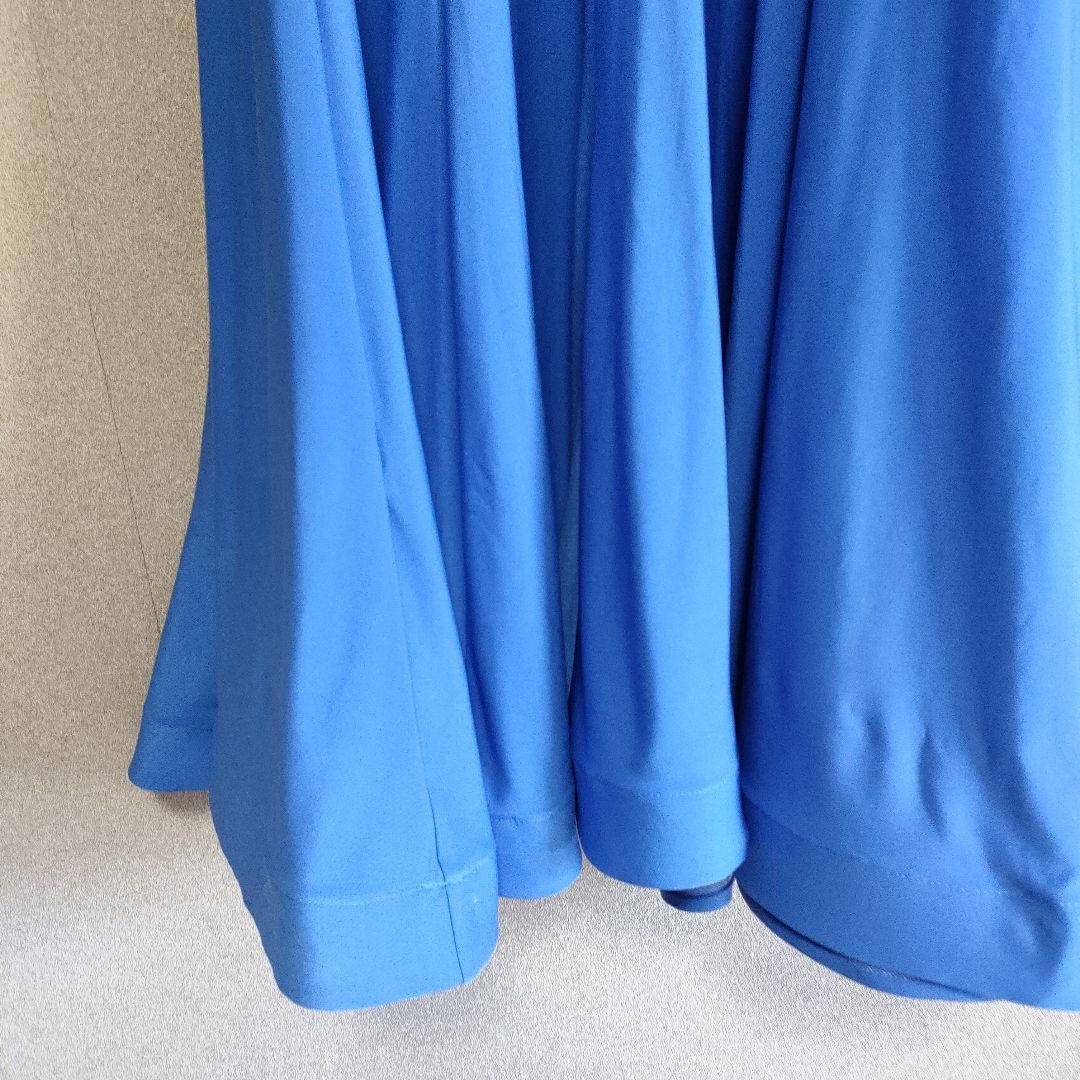 社交ダンス用　青いラップスタイル長袖ドレス