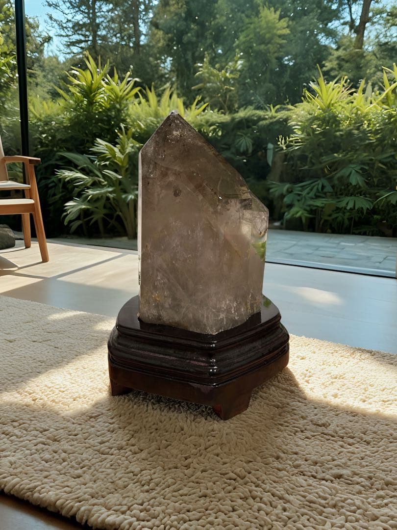 超ビック❣️⭐️スモーキークオーツ　ダブルポイント　爆虹♡木の専用台座つき 4kg⭐️