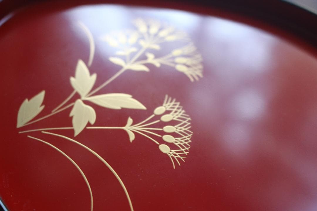 デッドストック！優美な秋草蒔絵の映える蛤形銘々皿5点（検輪島塗蒔絵皿小皿