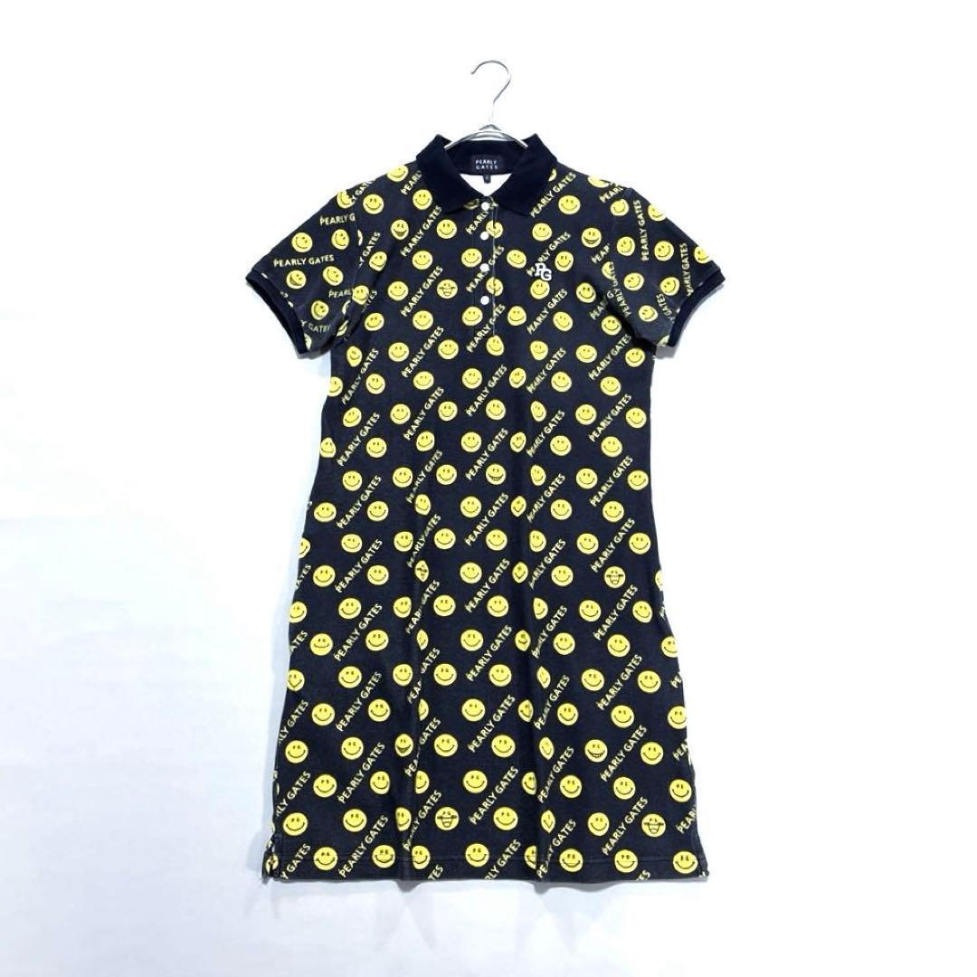 パーリーゲイツ　半袖ポロシャツ　ワンピース　ネイビー　総柄　ニコちゃん　0/S